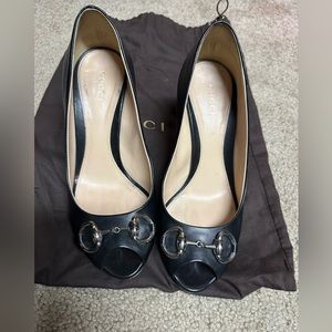 Gucci Hollywood Horsebit Black Leather heels